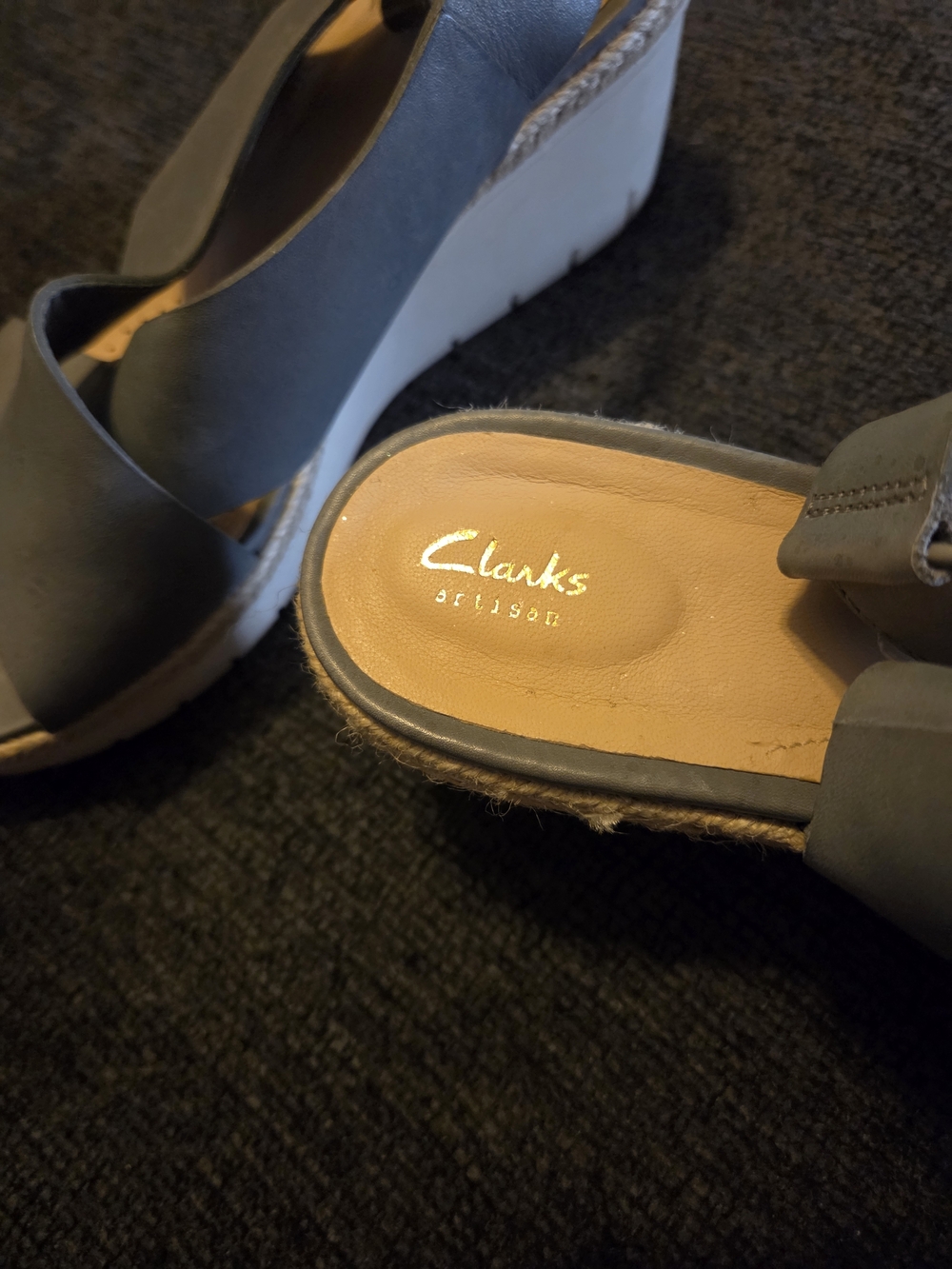 Clarks Blue Leather Wedge Slingback Sandals. Size 10 - Picture 3 of 9